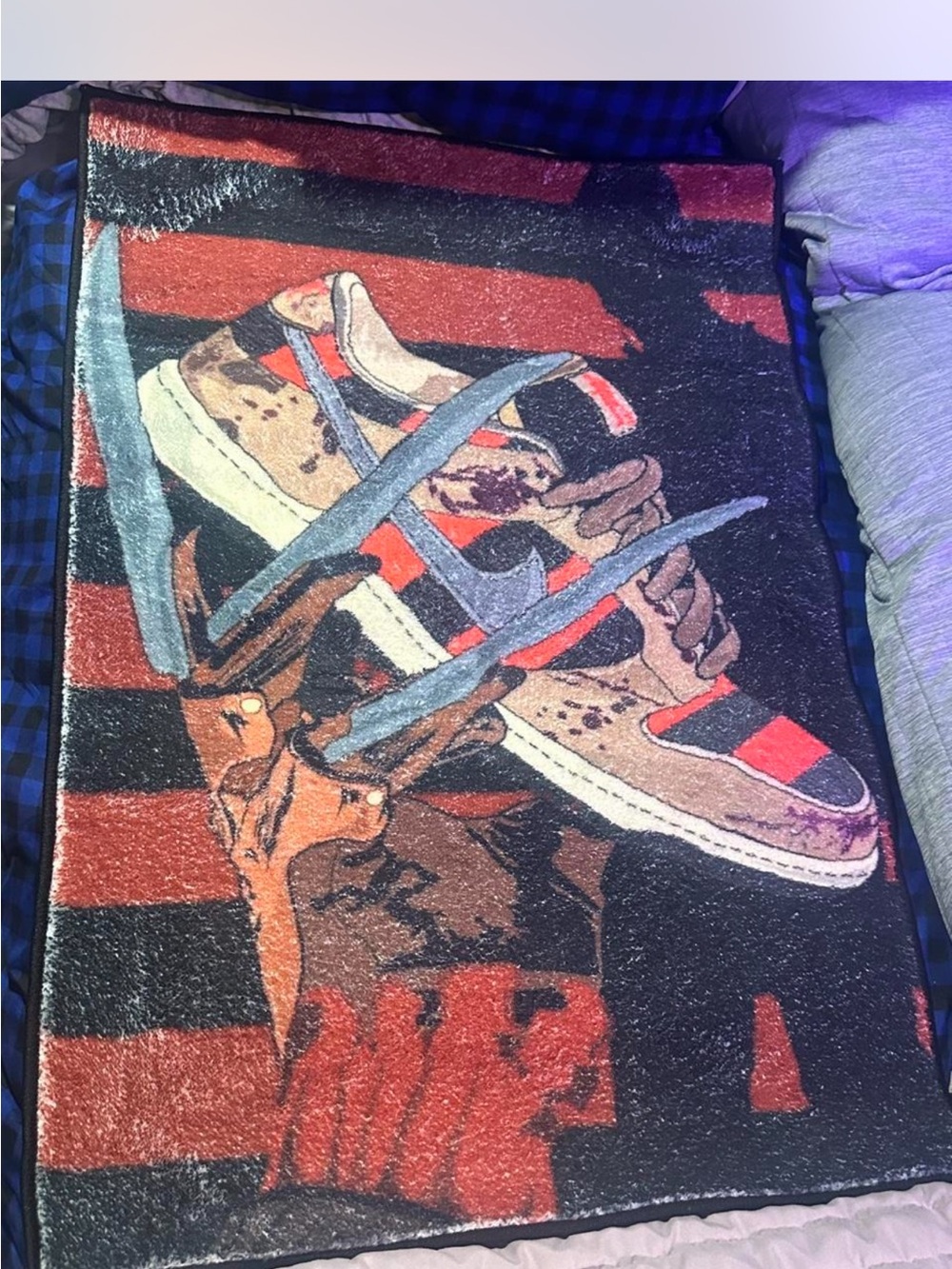 Graphic Sneaker Throw Rug in Black, Red, Brown